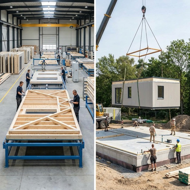 modular home construction schedule Illinois - factory and site work phases